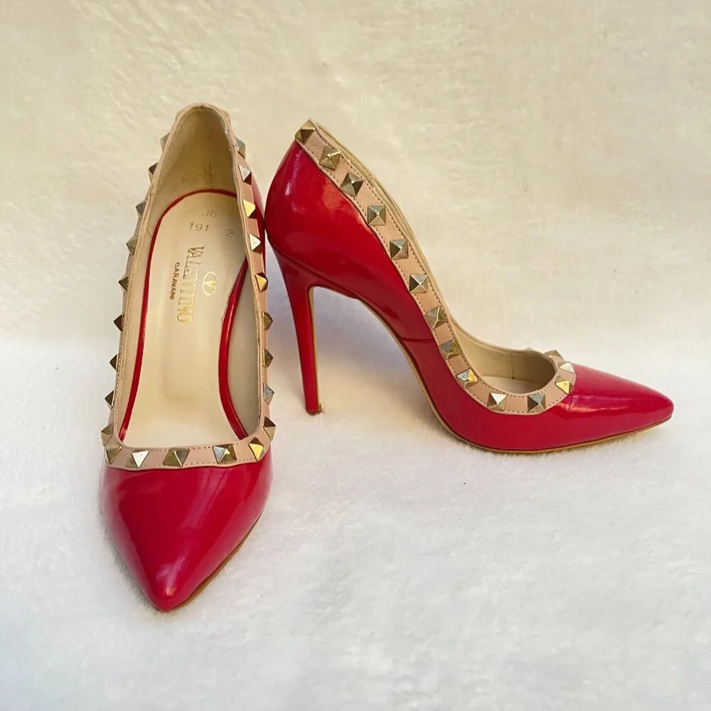 Rockstud Accents Patent Leather Red Pumps 6